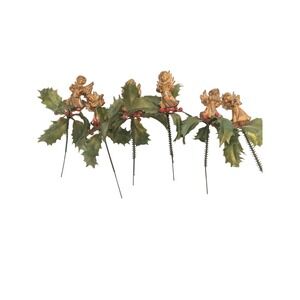 Set of 6 Gold Angel Holly Picks Cherub Christmas Tree Ornaments Holiday Decor